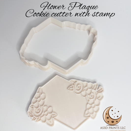 Flower Plaque cookie cutter with stamp