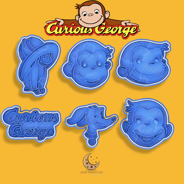 Curious George cookie cutter with stamp