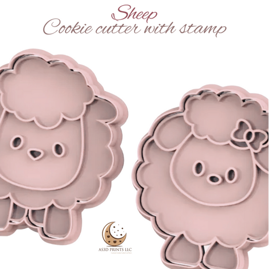 Sheep Girl and Boy cookie cutter with stamp
