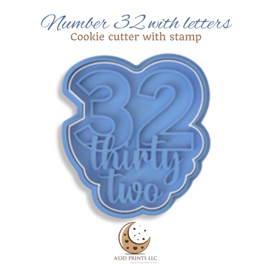 Number 32 with Letters cookie cutter with stamp
