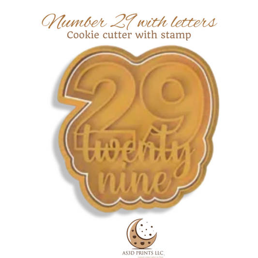 Number 29  with Letters cookie cutter with stamp