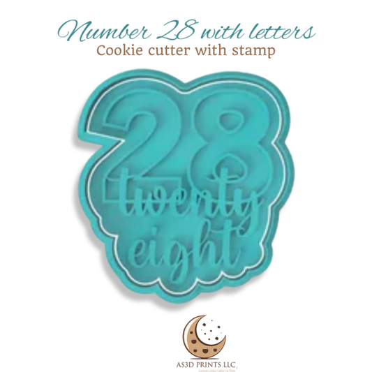 Number 28 with Letters cookie cutter with stamp