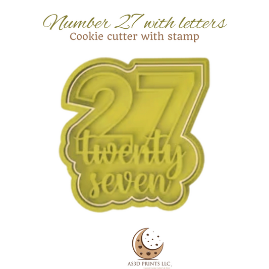 Number 27 with Letters cookie cutter with stamp