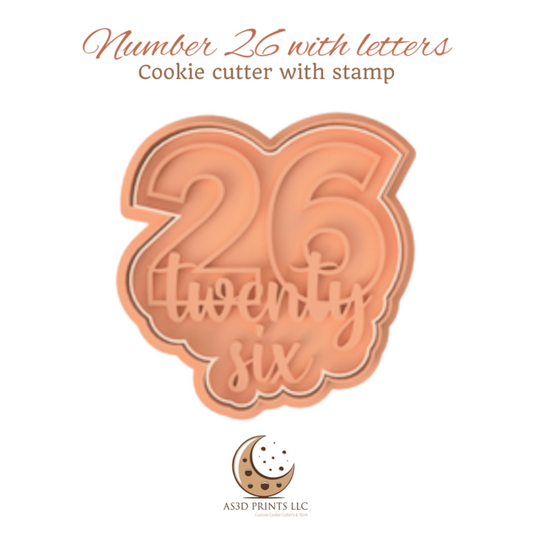 Number 26  with Letters cookie cutter with stamp