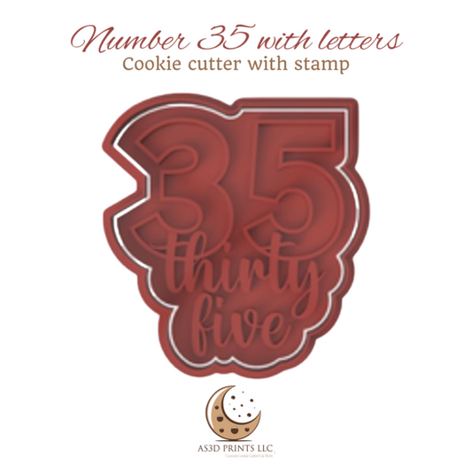 Number 35  with Letters cookie cutter with stamp