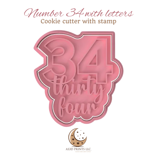 Number 34  with Letters cookie cutter with stamp