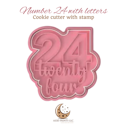 Number 24 with Letters cookie cutter with stamp