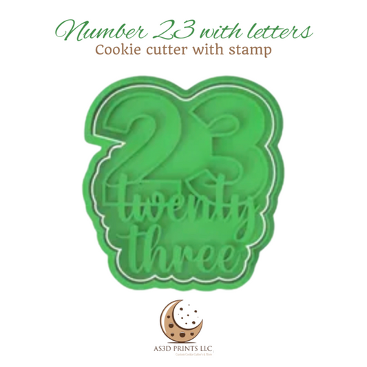 Number 23 with Letters cookie cutter with stamp