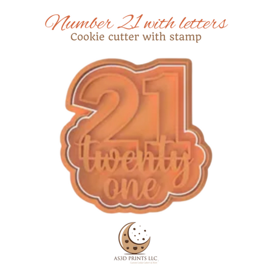 Number 21  with Letters cookie cutter with stamp