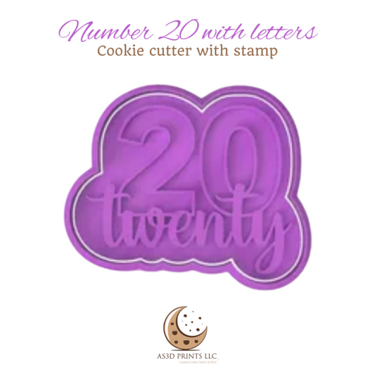 Number 20  with Letters cookie cutter with stamp