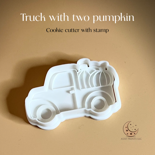 Truck with two pumpkin cookie cutter with stamp