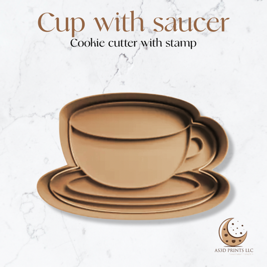 Cup with Saucer (DESIGN #2) cookie cutter with stamp
