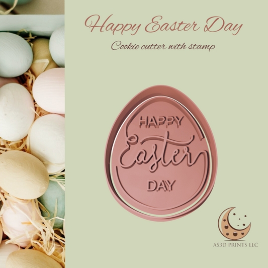 Happy Easter Day cookie cutter with stamp