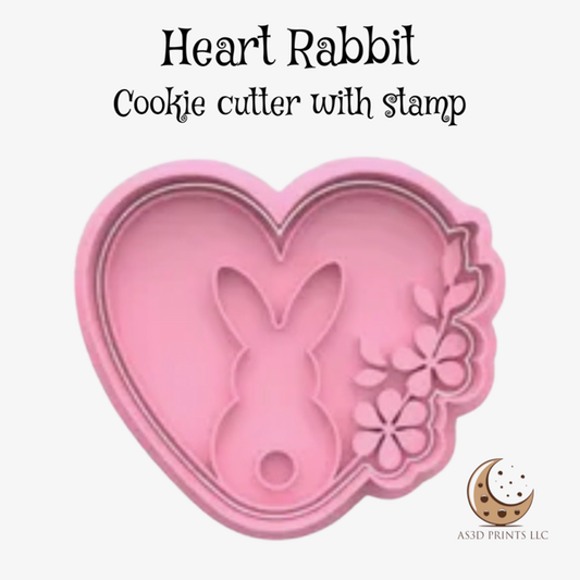 Heart Rabbit  cookie cutter with stamp