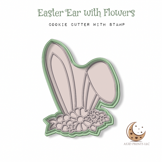 Easter Ear with Flowers cookie cutter with stamp