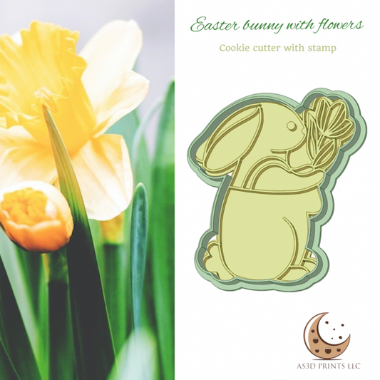 Easter Bunny with Flowers cookie cutter with stamp
