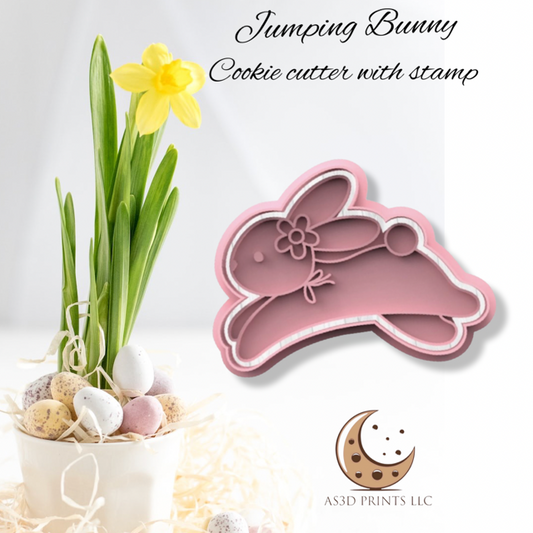 Jumping Bunny cookie cutter with stamp