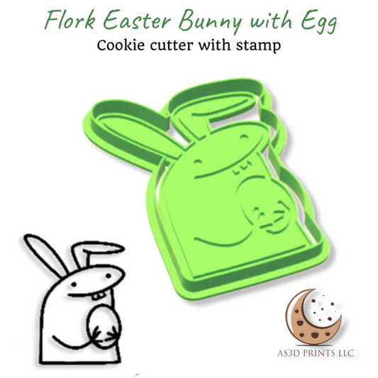 Flork Easter Bunny with Egg cookie cutter with stamp