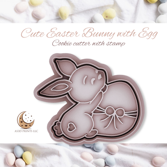 Cute Easter Bunny with Egg cookie cutter with stamp