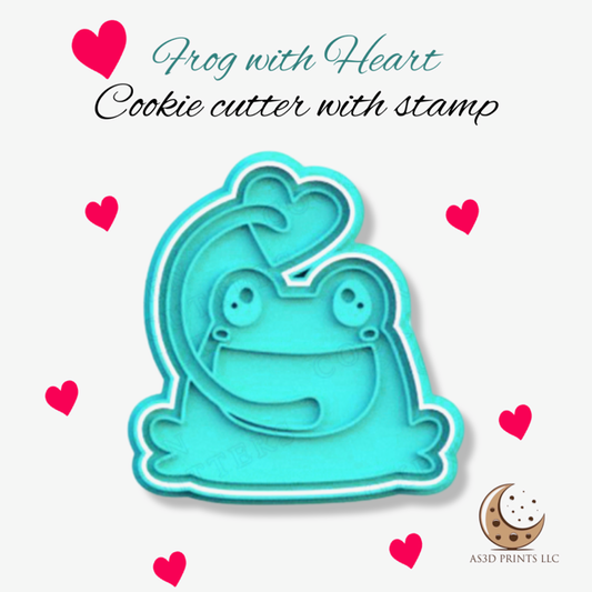 Frog with Heart cookie cutter with stamp