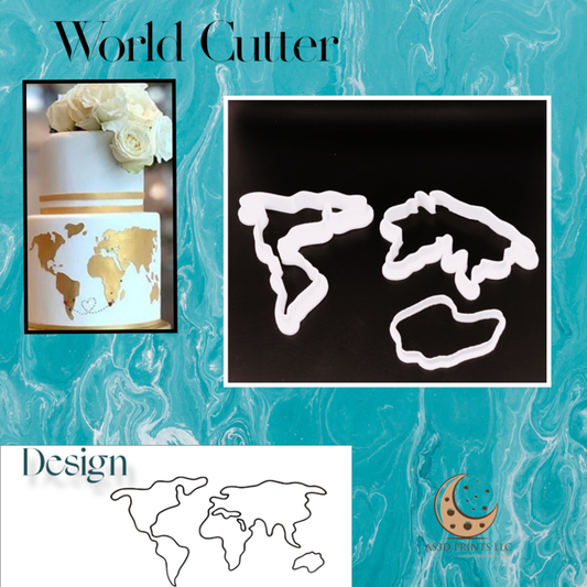 World cookie set cutter with stamp