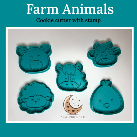 Farm Animals cookie cutter with stamp