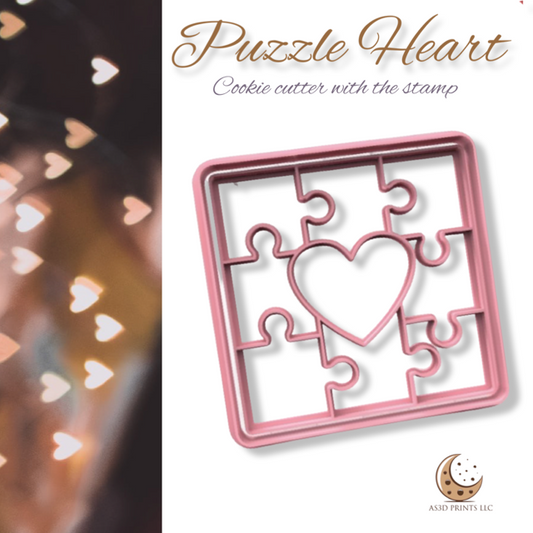Puzzle Heart cookie cutter with stamp