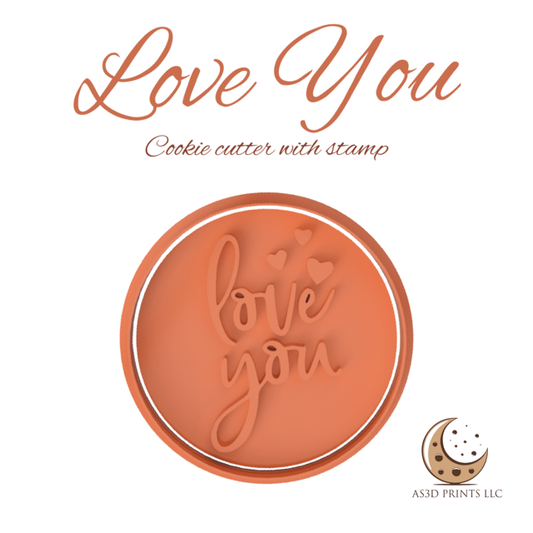 Love You cookie cutter with stamp
