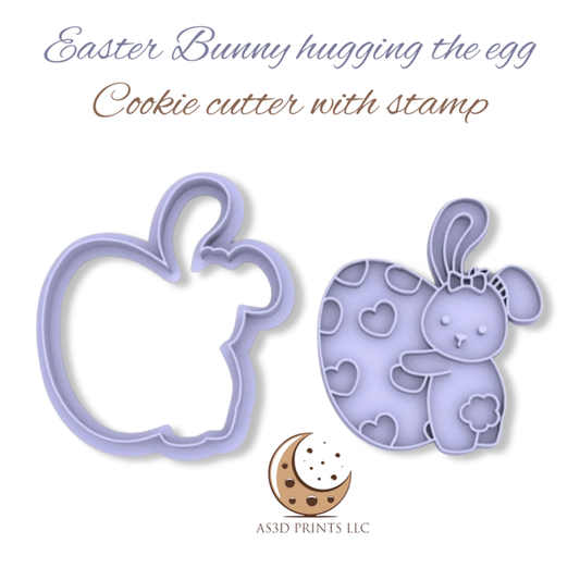 Easter Bunny Hugging the Egg cookie cutter with stamp