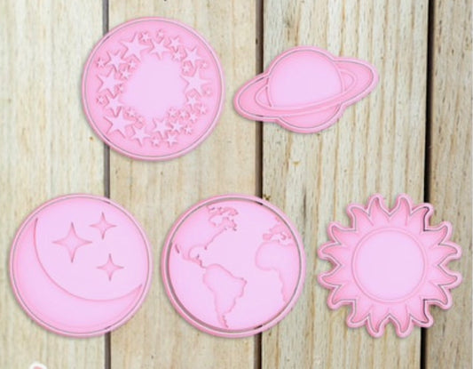 Planet Set cookie cutter with stamp